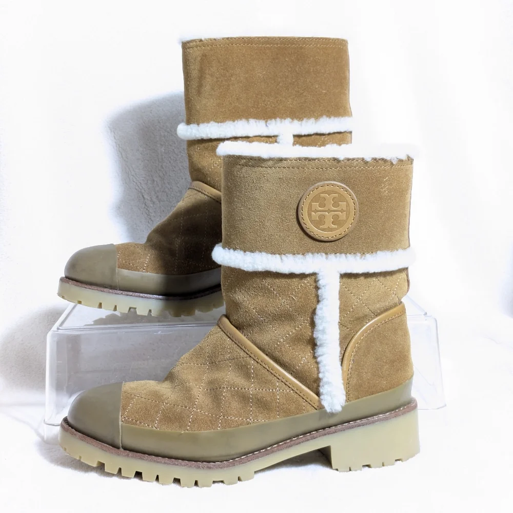 Tory Burch Boughton Shearling Bootie in Havana Tan Suede Warm Winter 7M‎